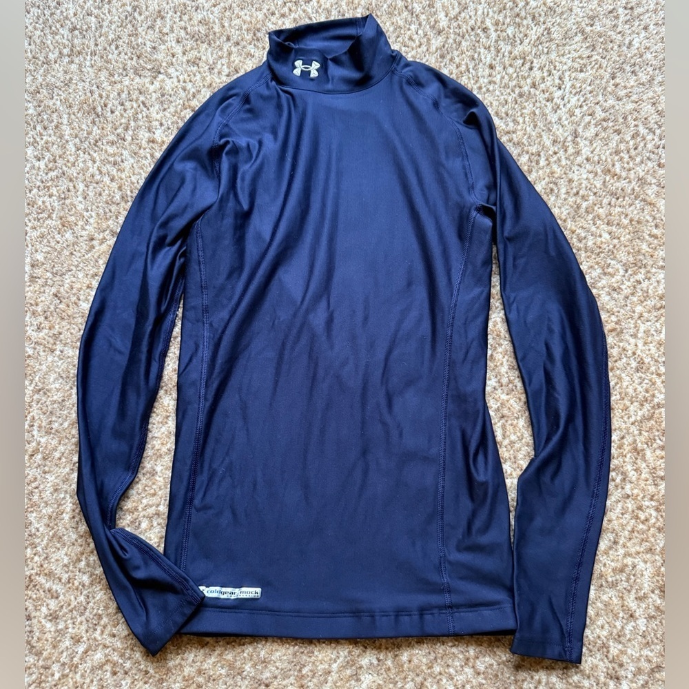 Under Armour Mens ColdGear Compression Shirt Navy Mock Neck Size M Athletic